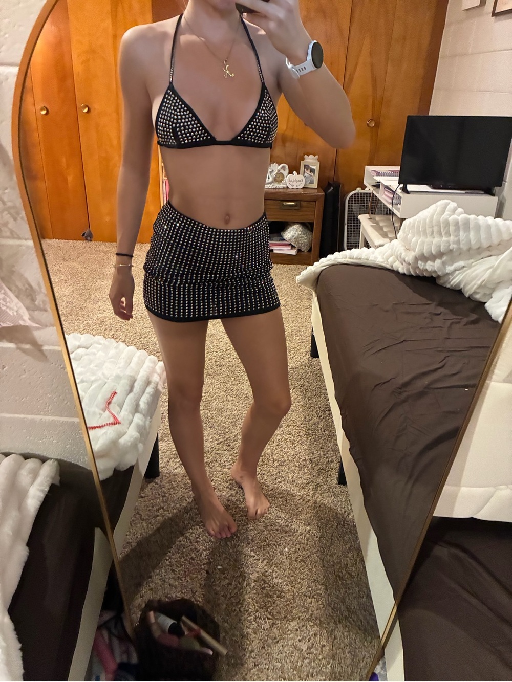 Sexy Black Mini Skirt with Silver Stud Details